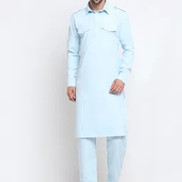 KRAFT INDIA Men Sky Blue Pure Cotton Pathani Kurta with Salwar-10