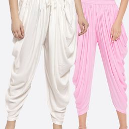 Clora Creation Women Pack of 2 Solid Pink and OFF white Dhoti Salwar-32