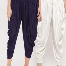 Clora Creation Women Pack Of 2 Off-White & Navy Blue Solid Dhoti Salwar-image-51
