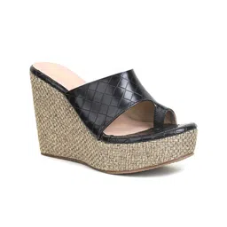 VALIOSAA Women Black Textured Platform Heels-27
