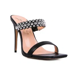 London Rag Black Embellished High-Top PU Party Stiletto Heels-image-56