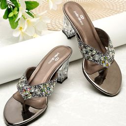 pelle albero womens  Silver-Toned Embellished Party High-Top Block Sandals-27