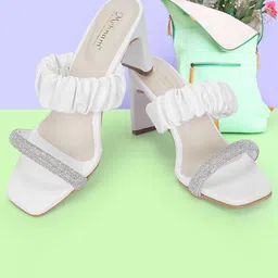 MEHNAM Ruched Embellished Open Toe Slim Heels-49
