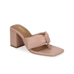 Truffle Collection Nude-Coloured PU Block Heels-87