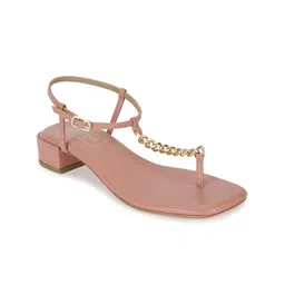 Truffle Collection Women Nude-Coloured & Golden PU Block Heels-88