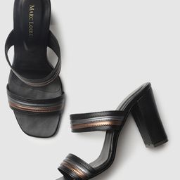 Marc Loire Black Striped Block Heel Sandals-image-13