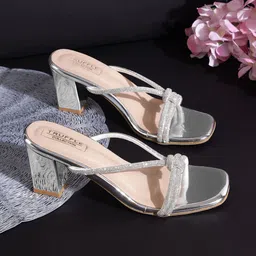 Truffle Collection Embellished Open Toe Block Heels image 1