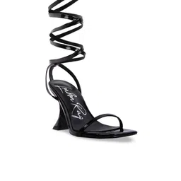 London Rag Women Black PU Party Tie Up Spool Heels-picture-33