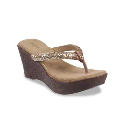 Mochi Gold-Toned Embellished Party Wedge Heels-35