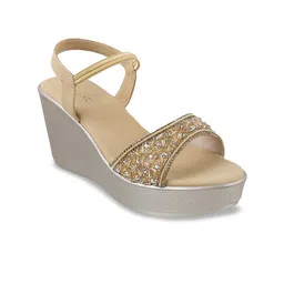 Metro Embellished Open Toe Wedges With Backstrap-2