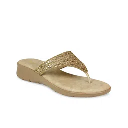 Inc 5 Women Gold-Toned Embellished Ethnic Wedge Sandals-54