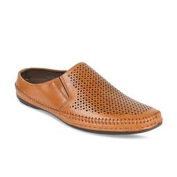 Regal Men Tan Laser Cut Leather Mules-image-27