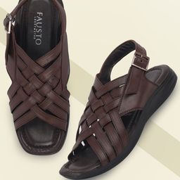 FAUSTO Men Brown Leather Comfort Sandals-picture-50