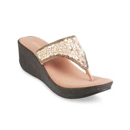 Metro Women Peach-Coloured Embellished Wedges-27