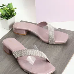 DressBerry Mauve Embellished Open Toe Block Heels-0