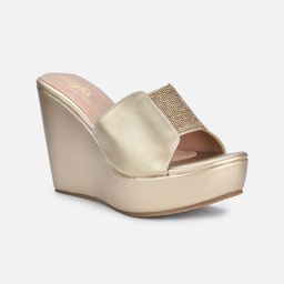 VALIOSAA Gold-Toned Party Wedge Sandals-50