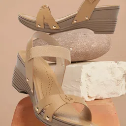 ICONICS Embellished Open Toe Wedges With BackStrap-image-1