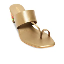 Anouk Gold-Toned & Pink Embellished Open One Block Heels image 5