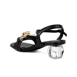 London Rag Black Embellished PU Party Block Heel with Buckles image 4