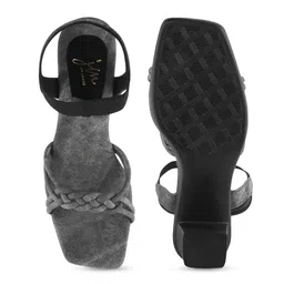 JM Looks Textured Open Toe Block Heels image 3