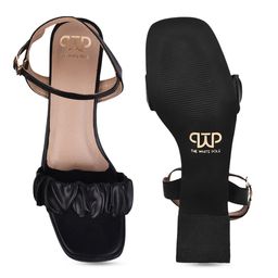 THE WHITE POLE Ruched Open Toe Party Block Heels With Buckle Closure image 2