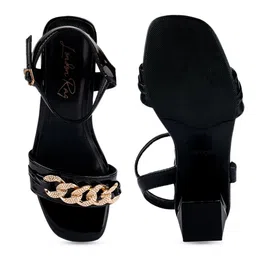 London Rag Black PU Party Block Heels with Buckles image 4