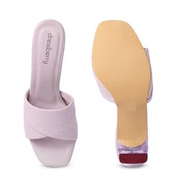 DressBerry Mauve Textured Open Toe Block Heels image 3