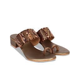 Anouk Bronze-Toned Printed Embellished One Toe Block Heels image 5