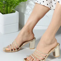 ICONICS Embellished Open Toe Block Heels-16