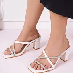 DressBerry White Embellished Block Heels-27