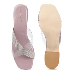 DressBerry Mauve Embellished Open Toe Block Heels image 4
