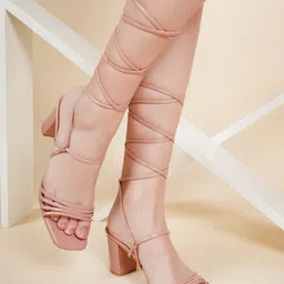 DressBerry Peach-Coloured Open Toe Block Heels-45