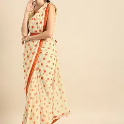 Sangria Red & Cream-Coloured Printed Saree image 1