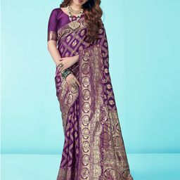 KALINI Ethnic Motifs Woven Design Zari Art Silk Banarasi Saree-image-40
