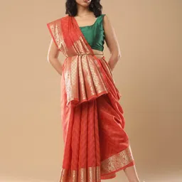Mitera Geometric Woven Design Zari Detail Banarasi Saree-0