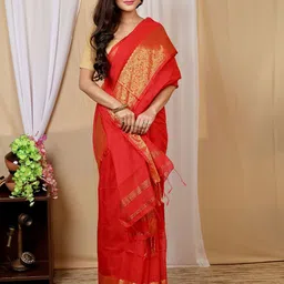 PuJoy Paisley Zari Pure Cotton Handloom Taant Saree-picture-14
