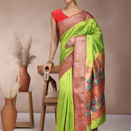 JUST FASHION Ethnic Motifs Zari Paithani Saree-picture-30