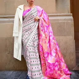 ODETTE Satin Printed Saree With Unstitched Blouse For Women-image-54