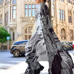 ODETTE Abstract Printed Satin Saree-15