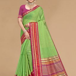 Sidhidata Green & Pink Woven Design Zari Kota Saree-picture-17