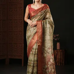 Anouk Floral Printed Organza Sungudi Zari Saree-32