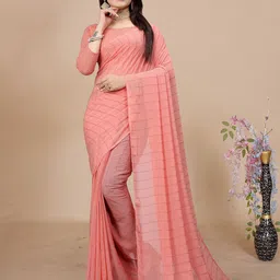 K 5 Fashion Striped Embroidered Pure Chiffon Saree-image-66