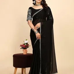 K 5 Fashion Embroidered Pure Chiffon Saree-image-81