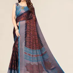 Winza Designer Navy Blue & Gold-Toned Ethnic Motifs Brasso Bhagalpuri Saree-picture-7