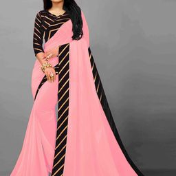 Flip The Style Pink & Black Pure Georgette Bhagalpuri Saree-image-134