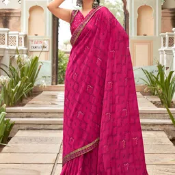 Mitera Pink & Blue Printed Pure Georgette Saree-image-35