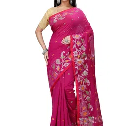 PuJoy Floral Woven Design Zari Taant Saree-picture-27