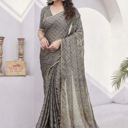 MIRCHI FASHION Grey Geometric Printed Sequinned Saree-4