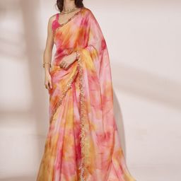 Kalista Tie and Dye Sequinned Organza Saree-44