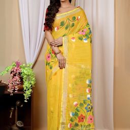 DipDiya Floral Printed Zari Taant Saree-image-76
